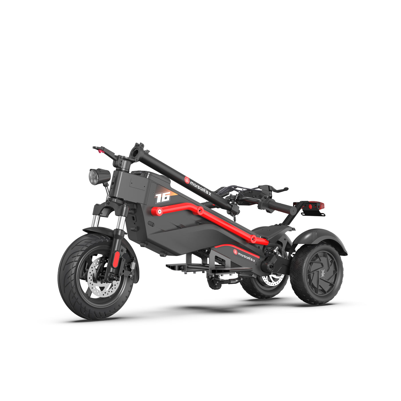 A sleek Marsant's x electric scooter with red and black accents.