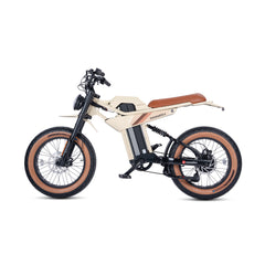 Marsant's x Ant6 fat tire electric bike, off-white with brown seat.