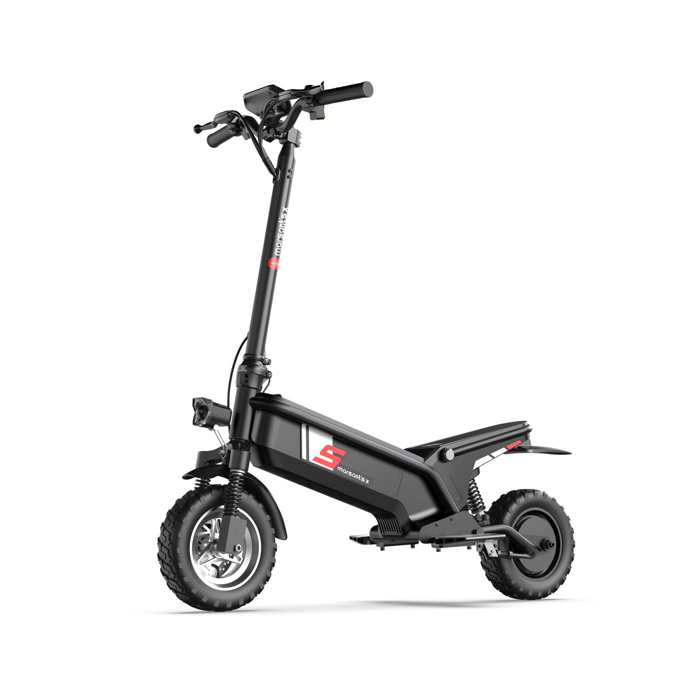 Marsant's x black electric scooter with off-road tires and seat off road electric scooter for adults