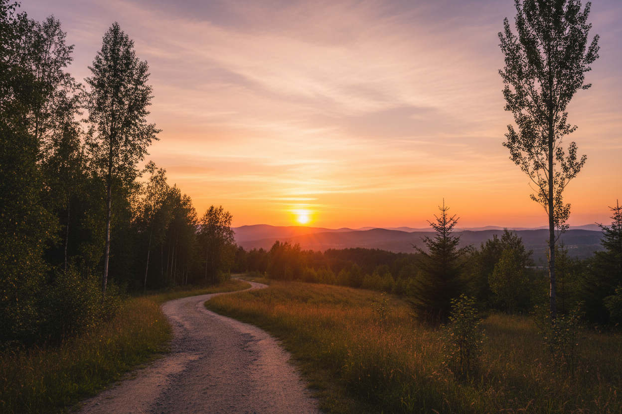 太科技风了，不要显示作者名，场景：户外、夕阳、温馨，移除图片黑色边框
