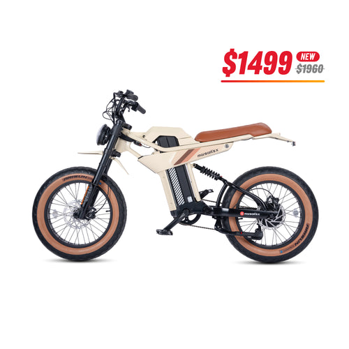 Marsant's x Ant6 fat tire electric bike, off-white with brown seat.