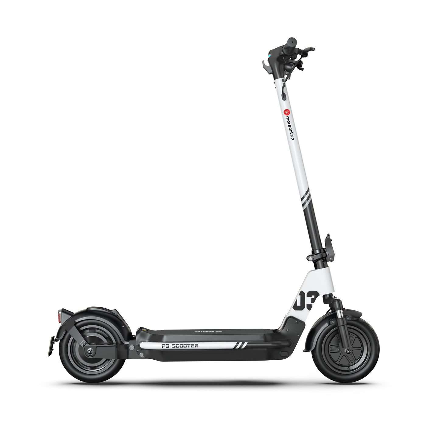 White commuter electric scooter, Marsant's x P3 Scooter.
