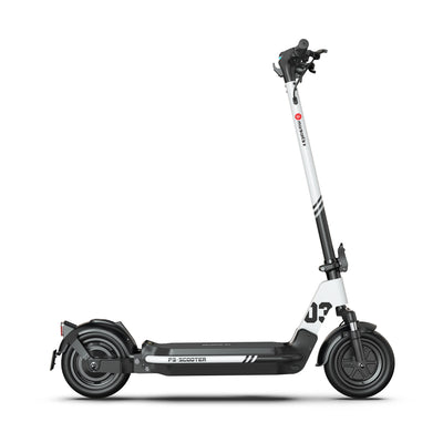 White commuter electric scooter, Marsant's x P3 Scooter.