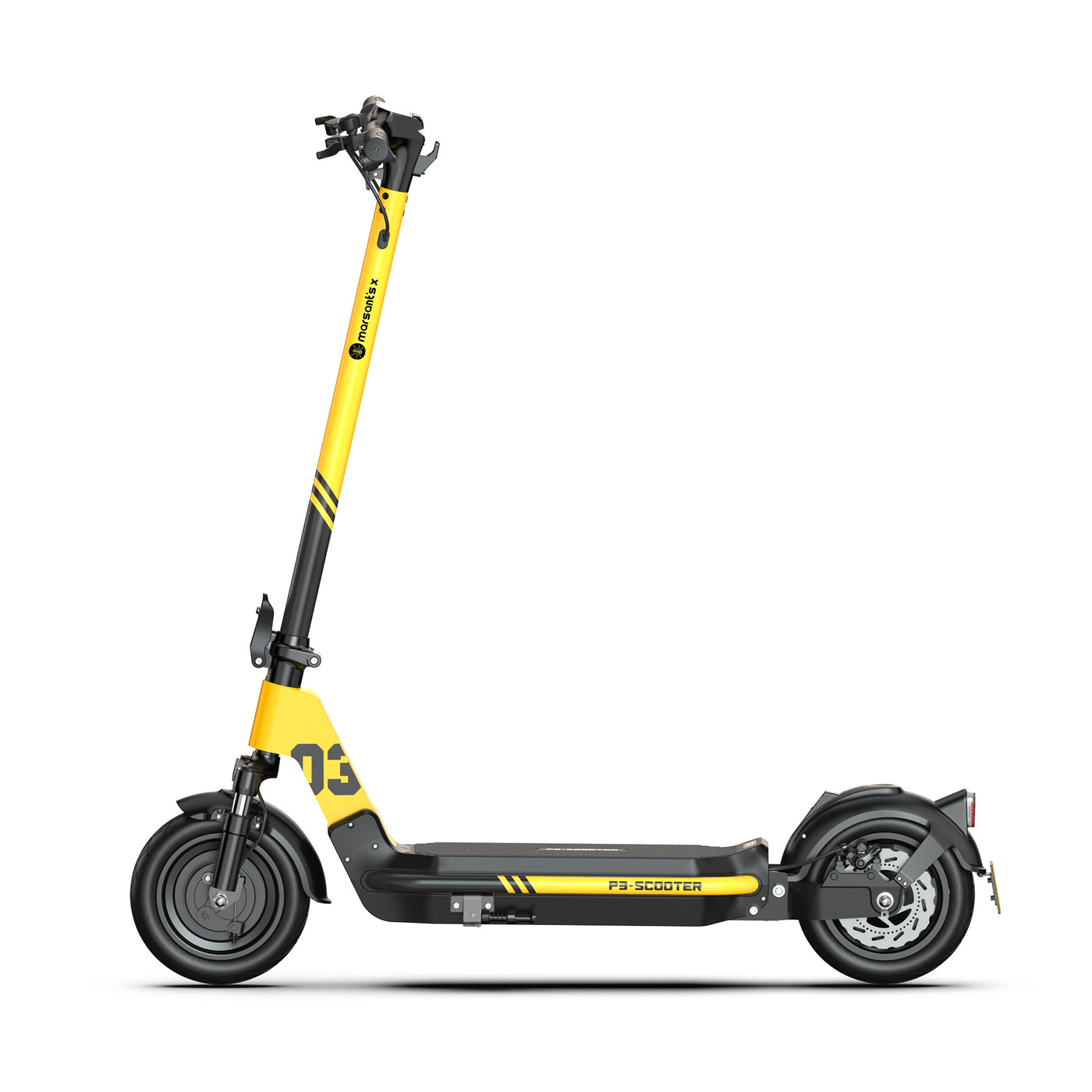 Marsant's x P3 Electric Scooter in yellow, compact and foldable for city commute.