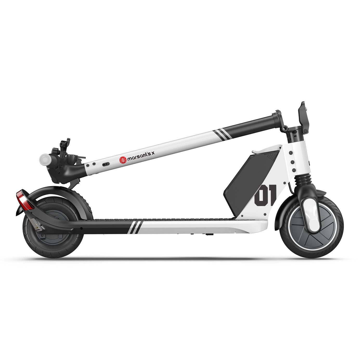 Foldable white electric scooter by Marsant's x.