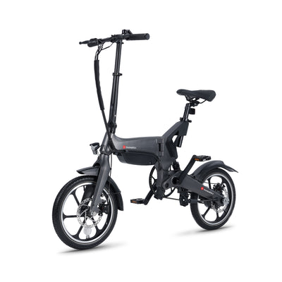 Gray 16-inch folding electric commuter bike by Marsant's x.